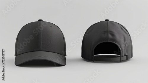 Black baseball cap in angles view front and back. Mockup baseball cap for your design