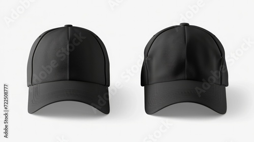 Black baseball cap in angles view front and back. Mockup baseball cap for your design
