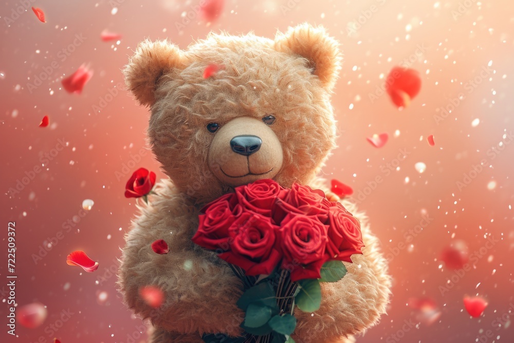 Teddy Bear Romance with Red Roses Teddy Bear Romance with Red Roses