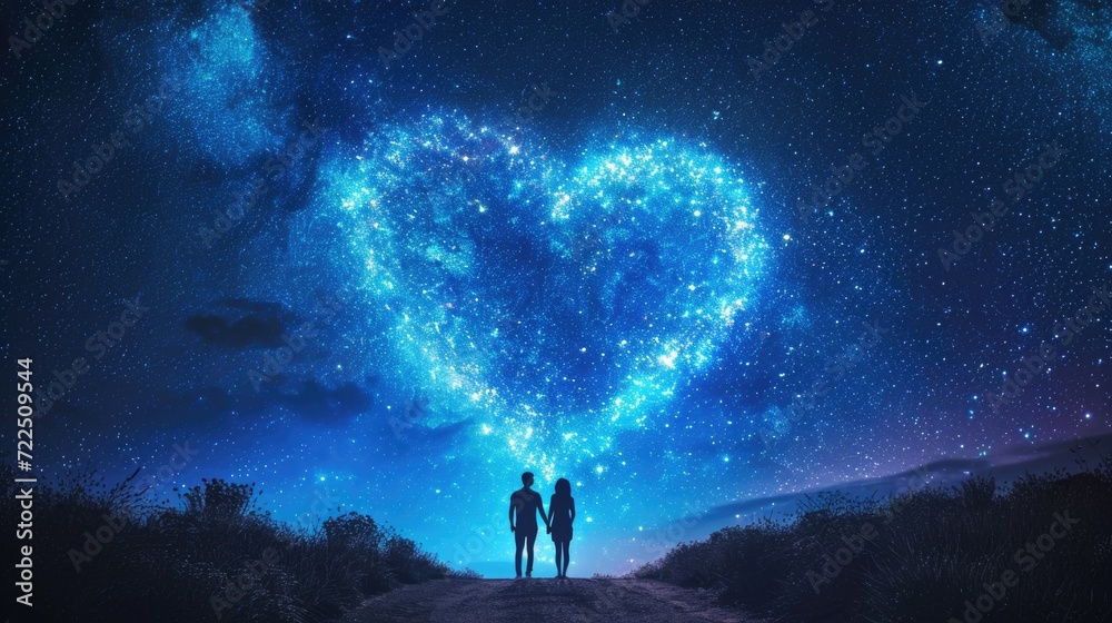Fototapeta premium Stargazing Couple Under Heart-Shaped Galaxy