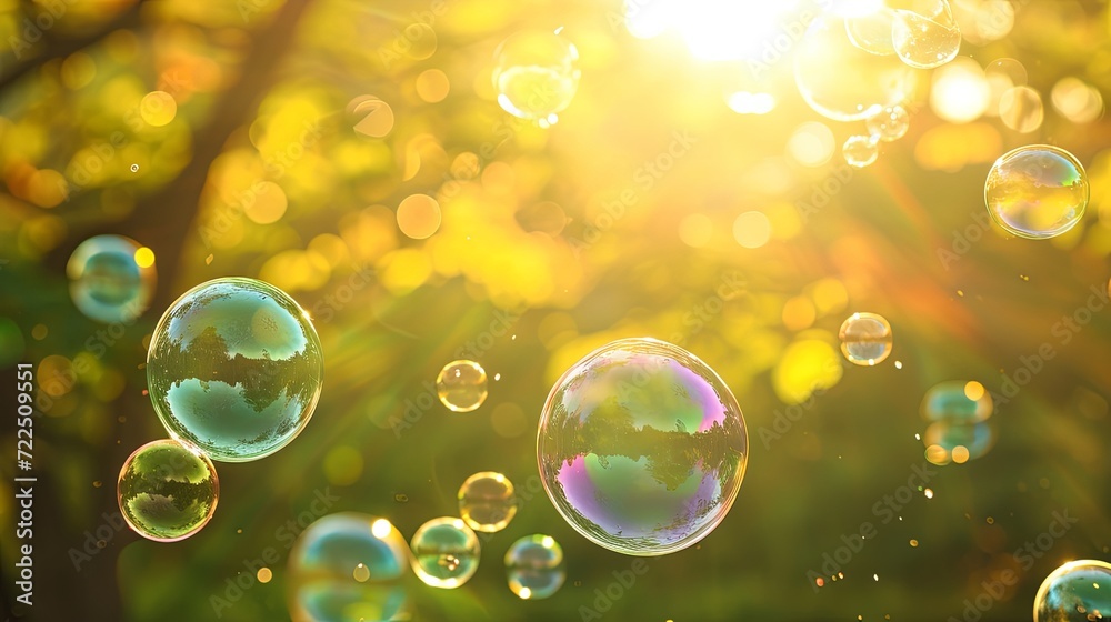 Soap bubble flying in the air in public park wallpaper background