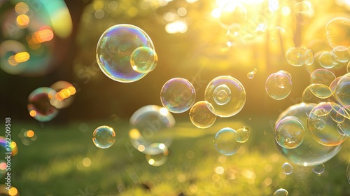 Soap bubble flying in the air in public park wallpaper background