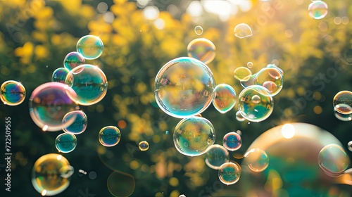 Soap bubble flying in the air in public park wallpaper background photo