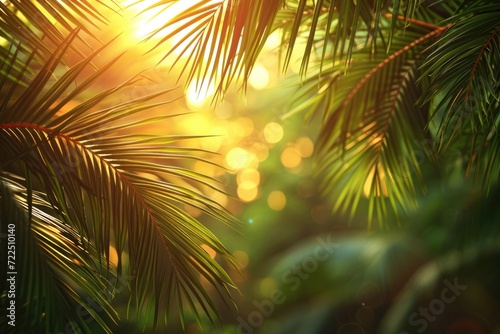 Sunlit Tropical Palm Leaves in Golden Hour