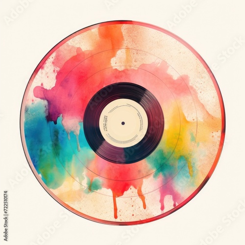 Watercolor-Style vintage vinil record with White Background