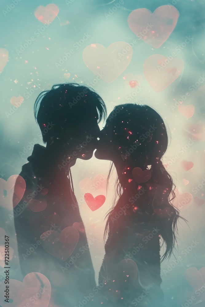 Silhouette of romance, couple in love Silhouette of romance, couple in love