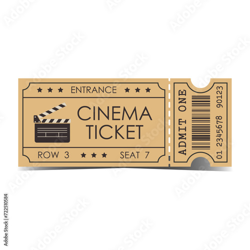 Vintage cinema ticket template. Retro vector movie theatre illustration 