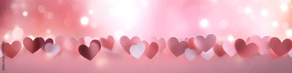 Background with pink hearts and sparkles, Valentine's day