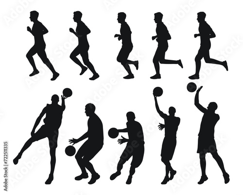 Vector set of male basketball players silhouettes  athletes runners. Basketball  athletics  running  cross  sprinting  jogging  walking