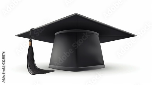 Graduation university or college black cap 3d realistic vector illustration isolated on white background. Element for degree ceremony and educational programs design