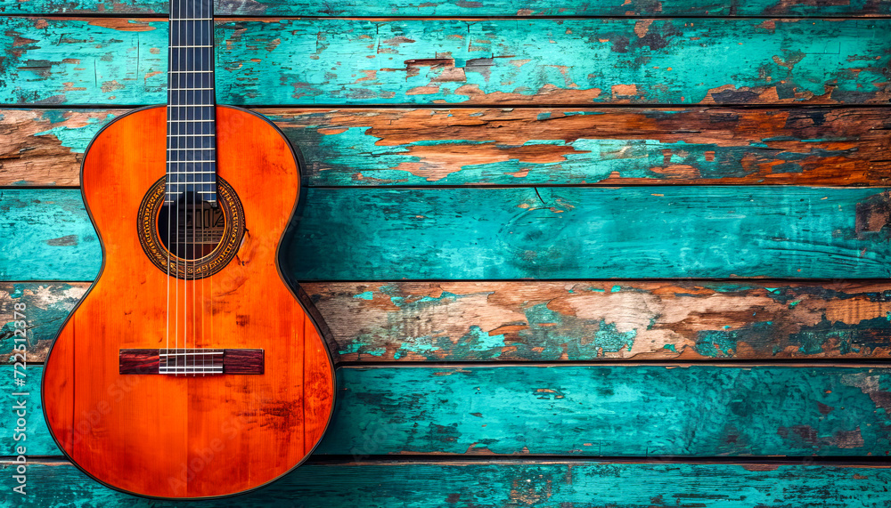 Obraz premium Guitar isolated on colorful background, May, Hobbies and leisure concept, generative ai