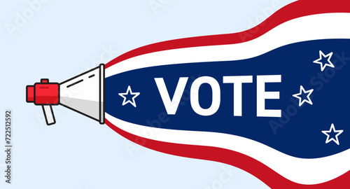 American presidential elections campaign illustration. Loudspeaker with voting agitation message.