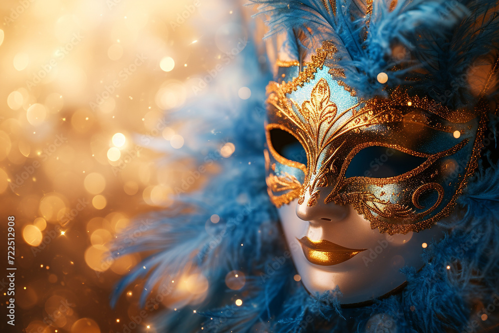 A colorful masquerade mask in bright colours on a blurred festive background with bokeh , party, Rio, Venice and Tenerife carnival concept banner poster or card design copy space A colorful masquerade mask in bright colours on a blurred festive background with bokeh , party, Rio, Venice and Tenerife carnival concept banner poster or card design copy space
