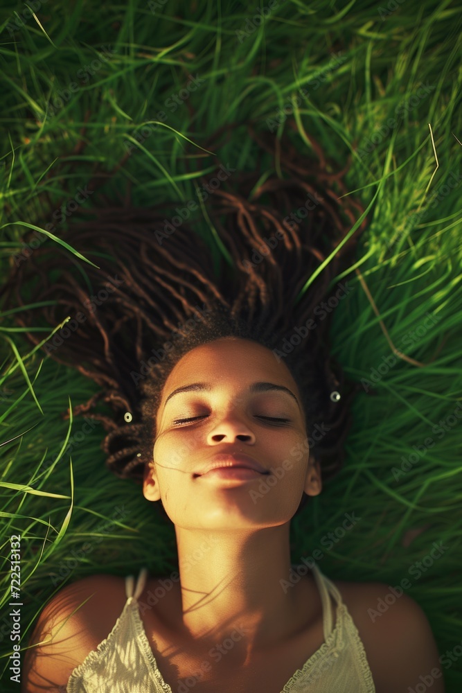 Serene Woman Lying on Grass Serene Woman Lying on Grass