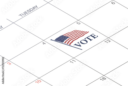Elections reminder icon. Calendar with american star symbol.