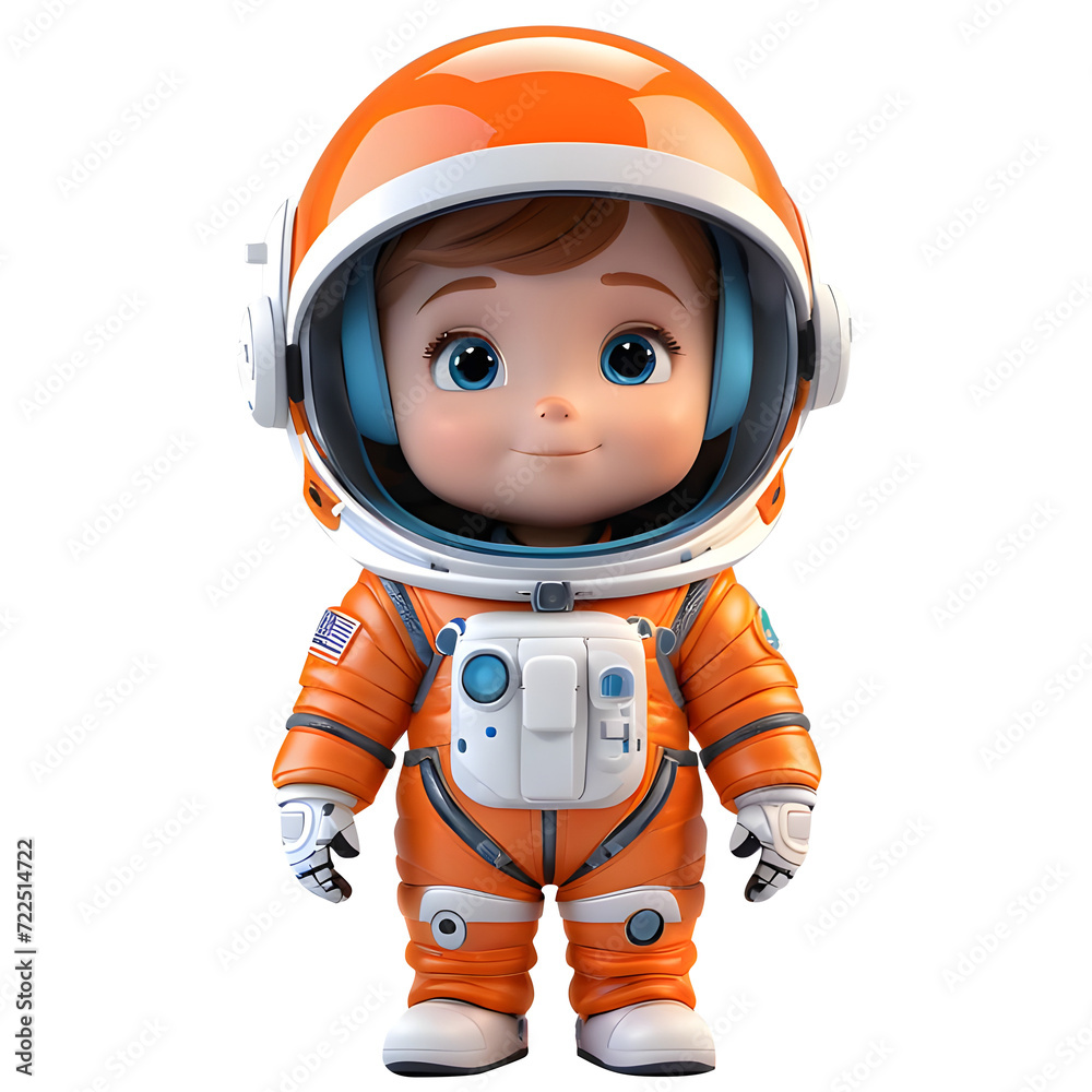 3d cute little astronaut in orange suit