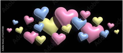 Tableau sur toile Cute inflated 3d hearts, graphic for valentines day, wedding, love