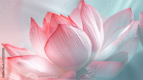  a close up of a pink flower on a blue and pink background with a blurry image of the petals.