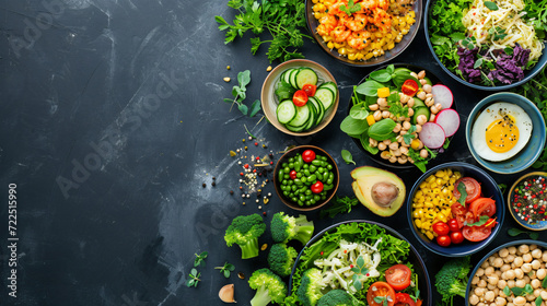 Assortment Of Healthy Food Dishes. Top View. Free.