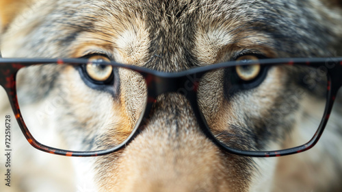 Photo cute wolf, closeup with glasses