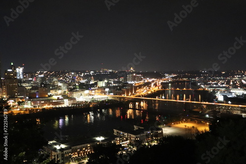 Wallpaper Mural Panoramic view of downtown and river. Architecture of Downtown Pittsburgh. Southwest Pennsylvania at the confluence of the Allegheny River and the Monongahela River, the Ohio River. Torontodigital.ca