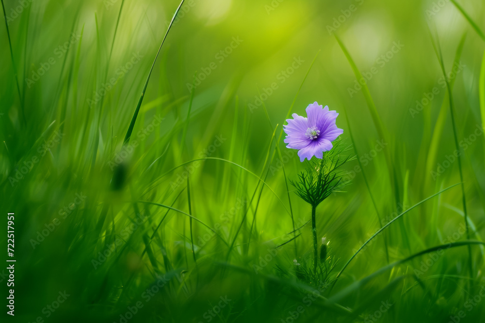 Bright spring flower in the meadow. Background with selective focus and copy space - obrazy, fototapety, plakaty 