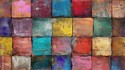  a close up of a multicolored painting of different colors of paint on a piece of cardboard that has been painted.