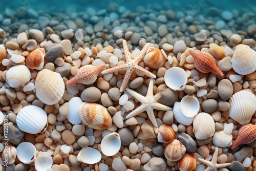 seabed with stones, shells and starfish