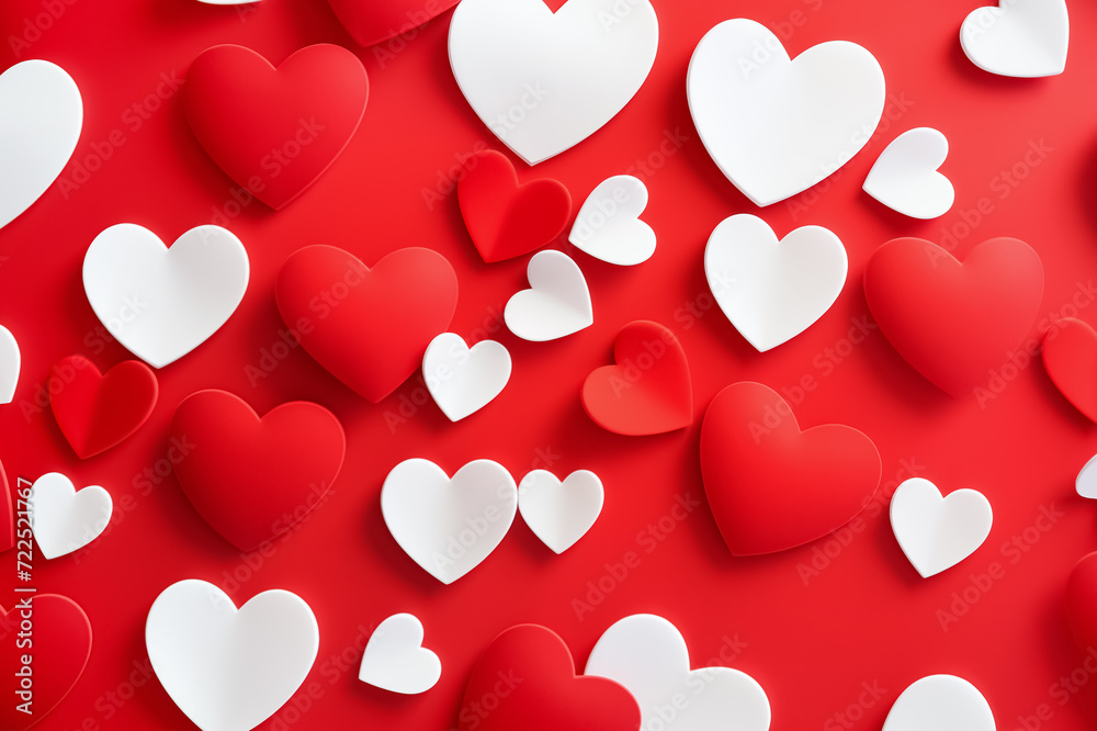 Red and White Hearts on Vibrant Red Background. Valentines Day concept