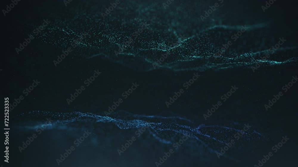 Abstract Blue Particles. Smooth Particles Waving And Dark Background. Abstract Blue Particles. Smooth Particles Waving And Dark Background.