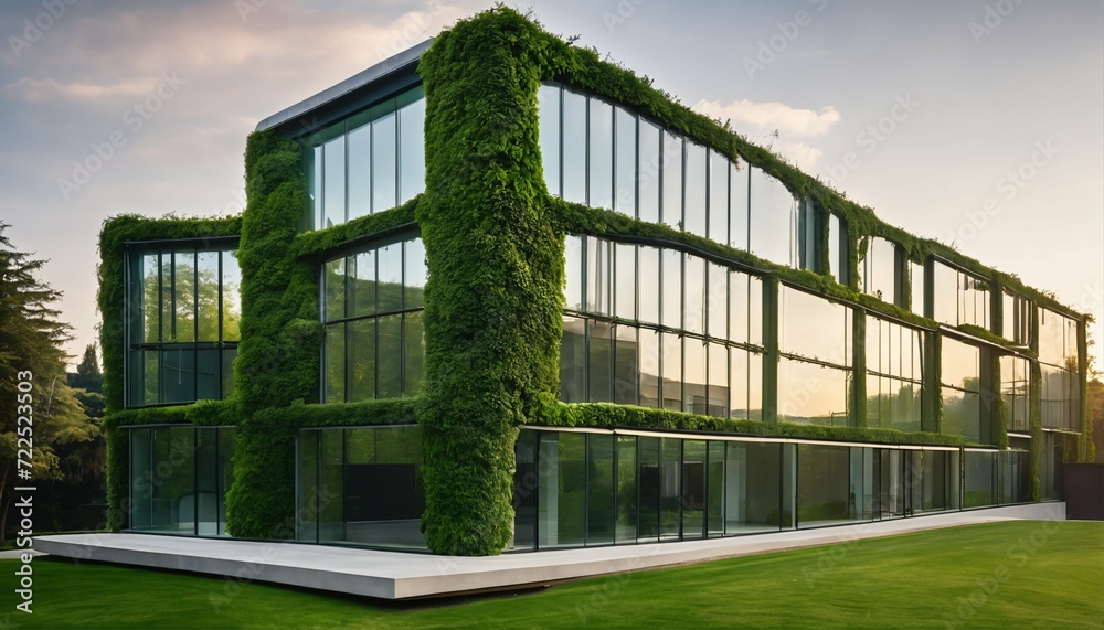 Green architecture showcasing sustainable glass and vertical gardens for eco-friendly environments