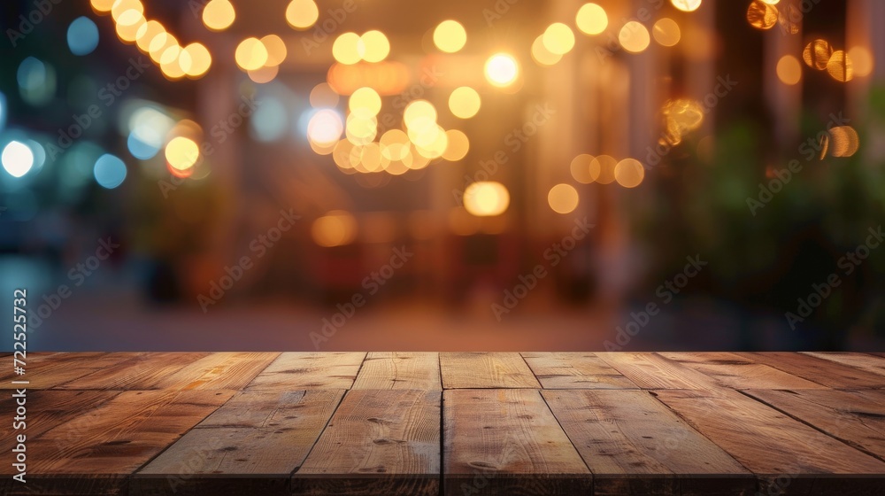 A warm glow spills onto the rustic wooden table, as the amber street lights illuminate the outdoor night scene in the bustling city A warm glow spills onto the rustic wooden table, as the amber street lights illuminate the outdoor night scene in the bustling city