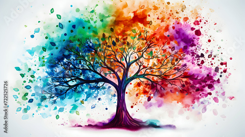 Artistic tree blending a spectrum from cool to warm hues.
