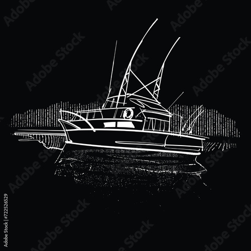 vector illustration of the fishing boat on the sea