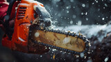 an old chainsaw is soaked up in rainwater