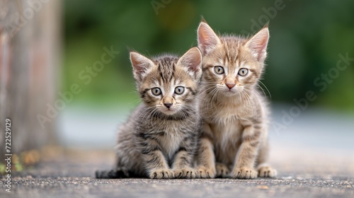 Two small adorable kittens looking with a curious look in their eyes