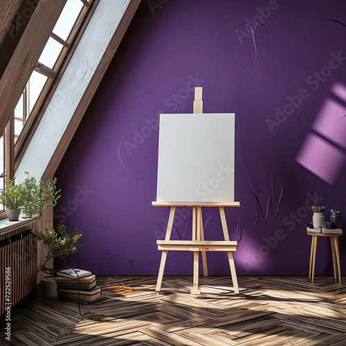 3D Attic Studio with Easel and Canvas