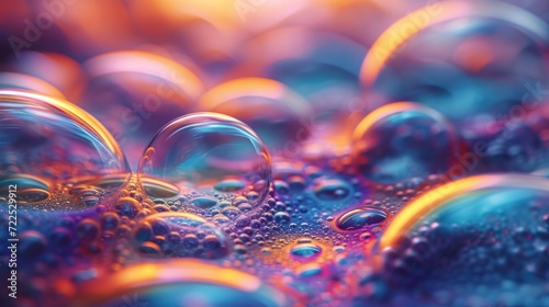  a close up of a bunch of water bubbles on a blue and purple surface with a bright light in the background.