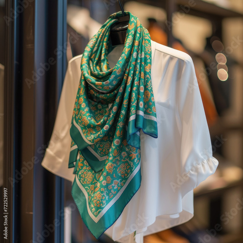 Elegant Triangular Emerald Silk Scarf as Decor