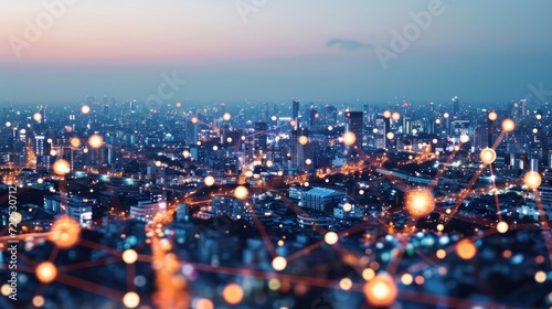 Smart city and communication network. Digital transformation  business  building  modern  urban  technology  connection  information  innovation  capita  future
