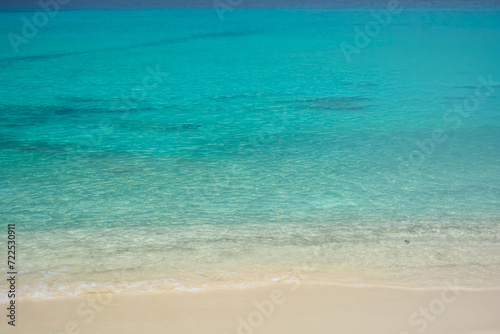 Beautiful blue ocean water with white foam edge. Space for text. photo