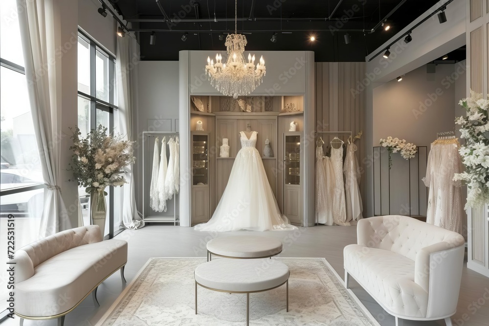 Luxurious bridal boutique with exquisite dresses and refined decor