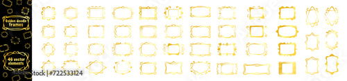 Golden doodle vector frame set. Hand drawn doodle frames set