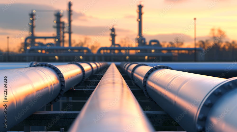 This image captures an industrial oil and gas pipeline during the refining process, highlighting the dynamic movement of resources. This image captures an industrial oil and gas pipeline during the refining process, highlighting the dynamic movement of resources.
