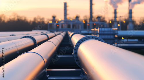 A large oil and gas pipeline in the midst of refining, with blurred background for added focus. photo