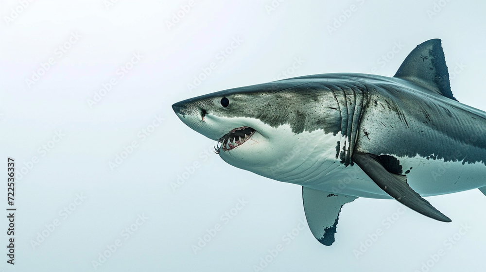 Great white shark on a white background. Generative Ai Great white shark on a white background. Generative Ai
