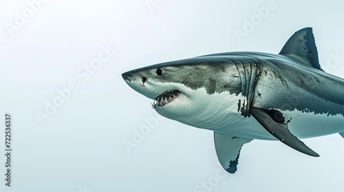 Great white shark on a white background. Generative Ai