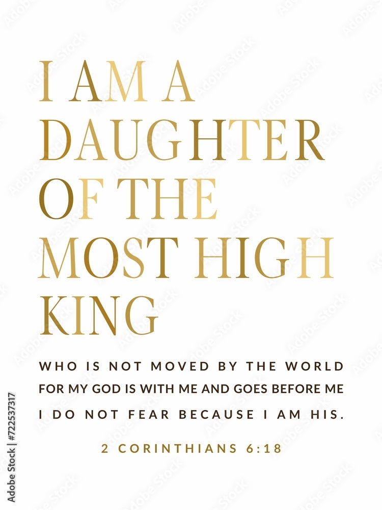 Fototapeta premium Baby Girl Room Decoration Newborn Baptism Gift 2 Corinthians 6:18 Daughter of a King Christian Nursery Gift Wall Art Scripture Print