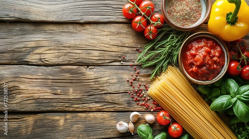 Food background. Italian food background with pasta, ravioli, tomatoes, olives and basil