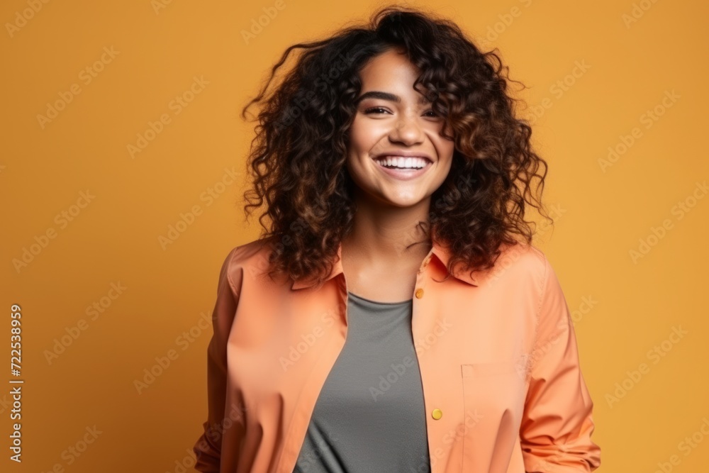 Portrait of a beautiful young african american woman smiling over yellow background Portrait of a beautiful young african american woman smiling over yellow background